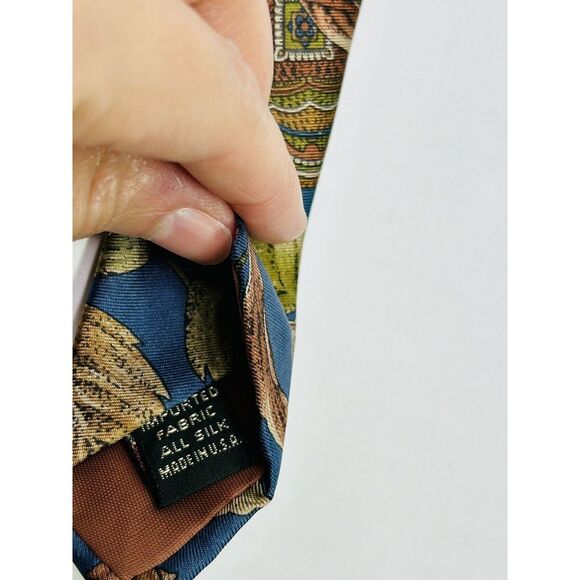 Woolrich Silk Tie Men's Nature Themed Blue, Brown, Green - Picture 6 of 8